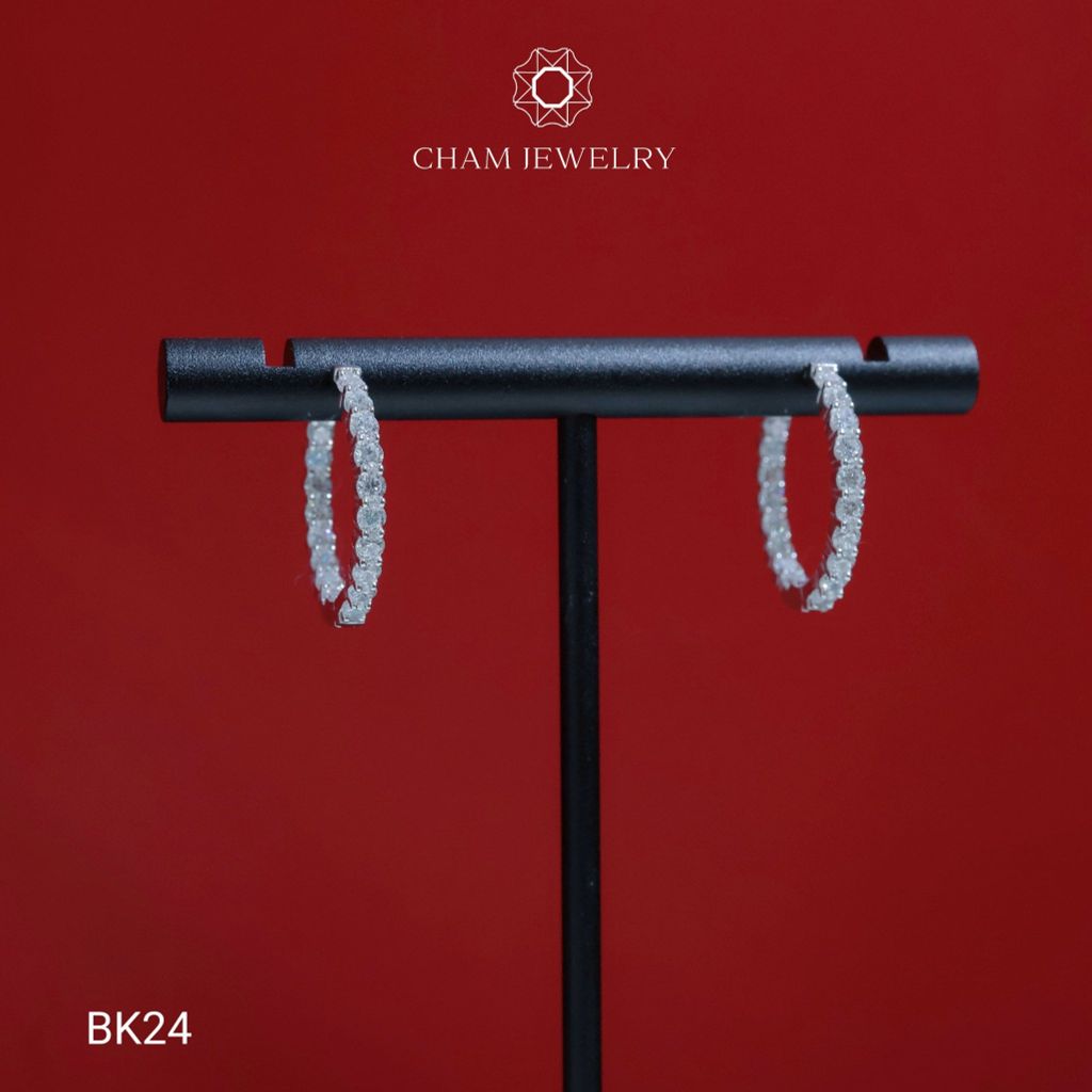 Hoa Tai CHAM JEWERLY BK24, Hoa Tai 1 Hàng Đá 2.0mm (Barcode TBK330)