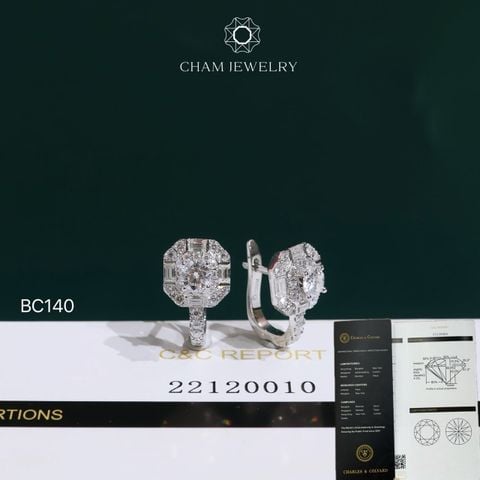 Hoa Tai CHAM JEWELRY BC140, Hoa Tai Vuông Chủ 4.0mm Full Moissanite C&C (OCB33 )