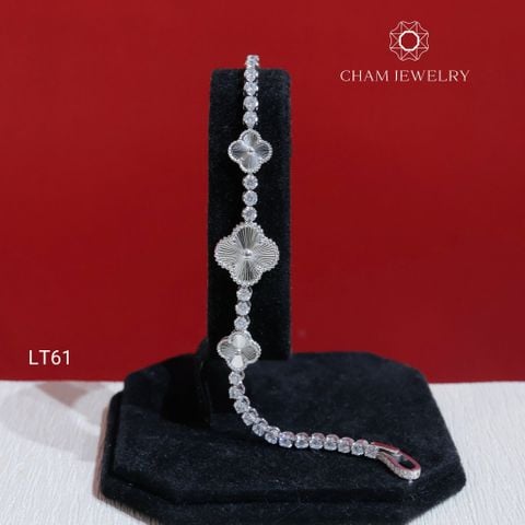 Lắc Tay LT61 CHAM JEWELRY, Lắc Tay Cỏ 4 Lá Chạm Máy Full Đá 2.5mm (Barcode TLT1416).
