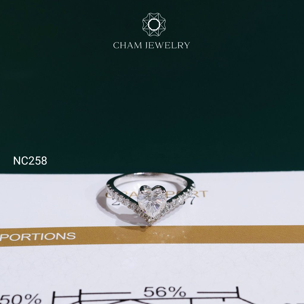 Nhẫn NC258 CHAM JEWELRY, Nhẫn Full Đá Moissanite Chủ Tim 6*6mm(Barcode OCNN56)