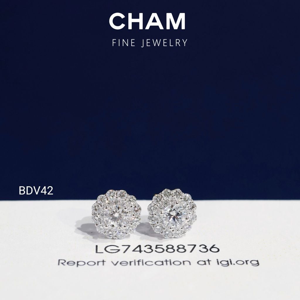 Hoa Tai BDV42 Vàng 10k Chủ 4.0mm Kim Cương Lab Grown Diamond