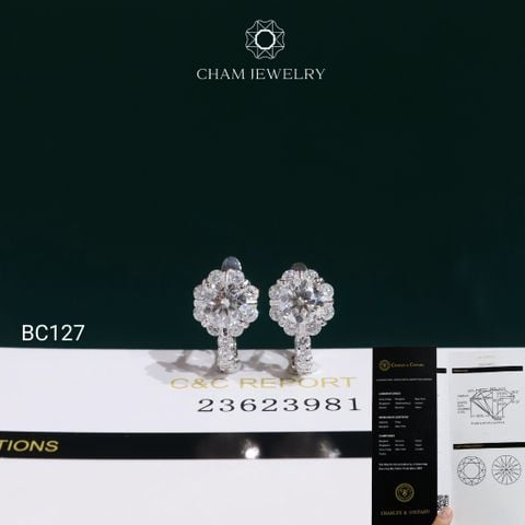 Hoa Tai BC127 CHAM JEWELRY , Hoa Tai Khóa Gài Chủ 5.4mm Full Moissanite C&C (TVM126)