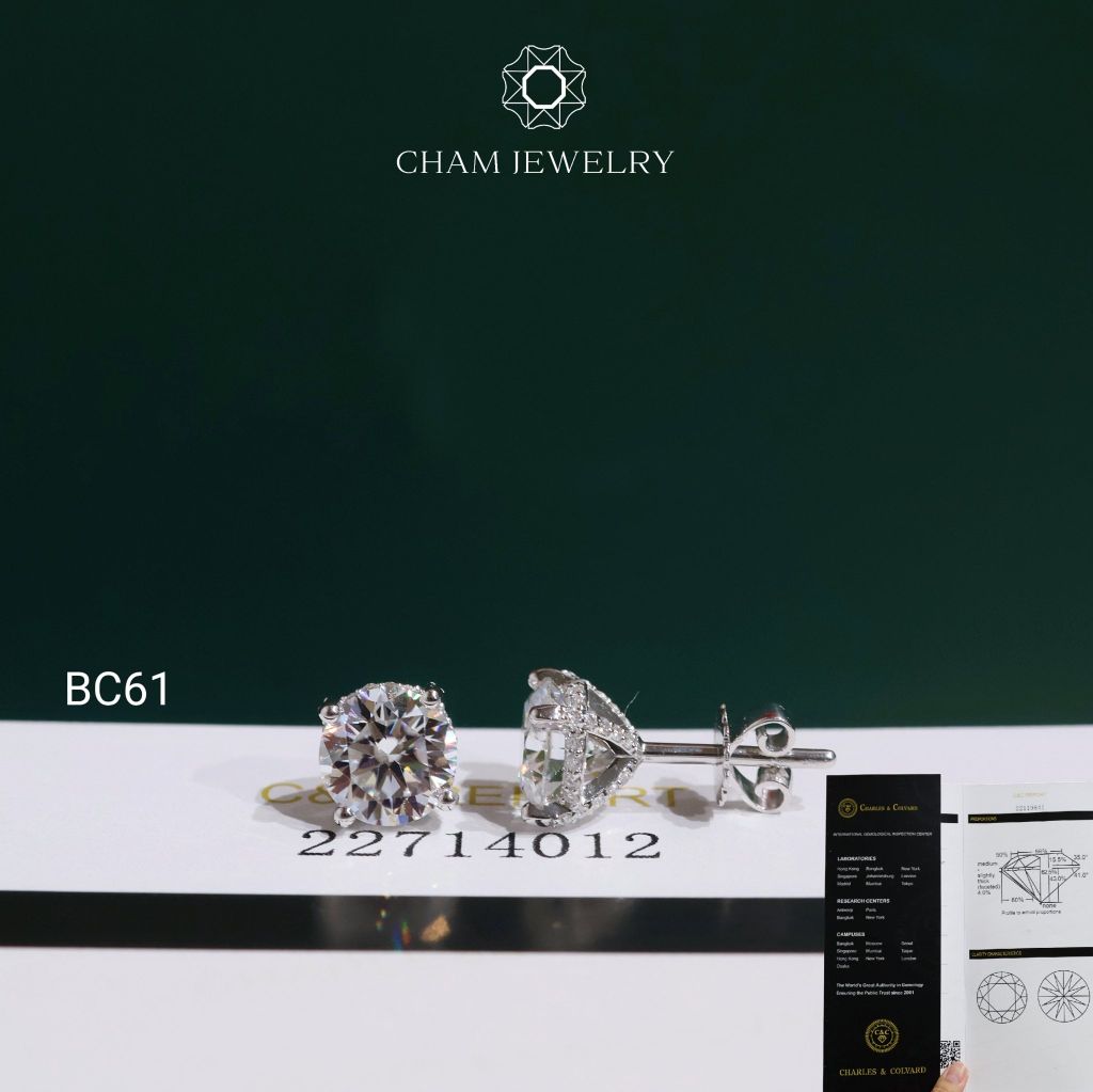 Hoa Tai CHAM JEWELRY BC61, Hoa Tai Full Moissanite C&C (Barcode OHB03-C-OCB61)