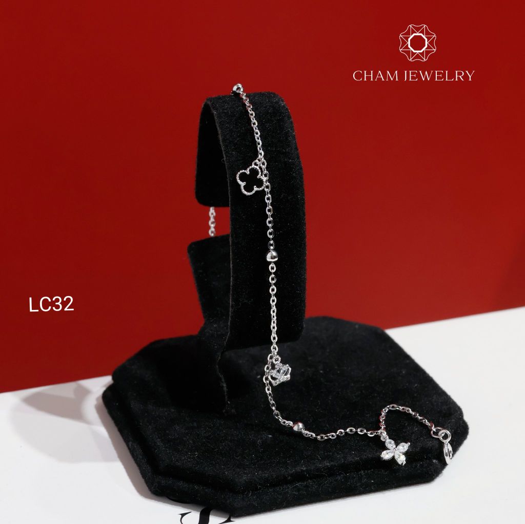 Lắc Chân LC32 CHAM JEWELRY, Lắc Chân Charm Cỏ 4 Lá Đen (Barcode CTNC96) .