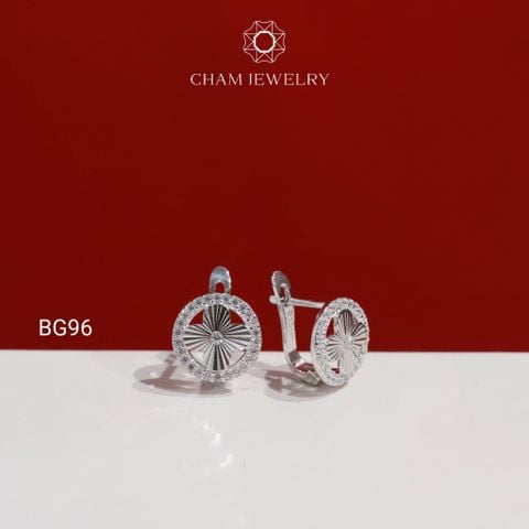 Hoa Tai BG96 CHAM JEWELRY, Hoa Tai Kiểu Cỏ 4 Lá Full Viền Đá Tròn Bản 9.0mm (TBG690).