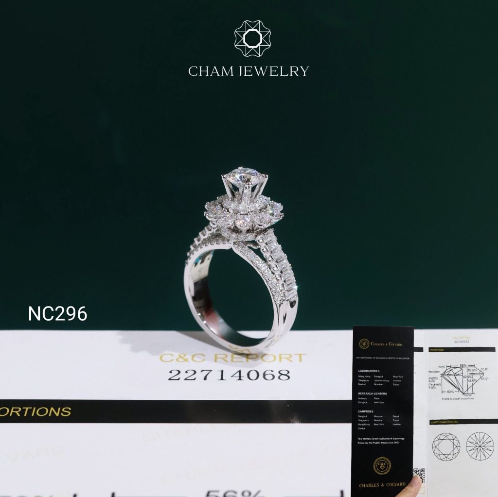 Nhẫn NC296 CHAM JEWELRY, Đá Moissanite C&C Chủ 5.4mm (Barcode OCNN115)