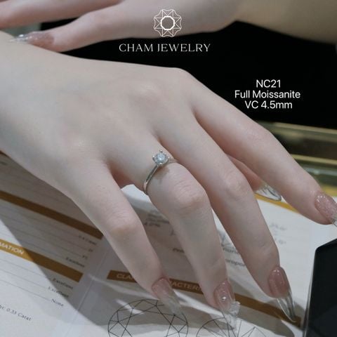 Nhẫn CHAM JEWELRY NC21, Full Moisannite Cao Cấp Nhẫn Trơn 1 Hột Chủ 5mm, Có Giấy Kiểm Định ( Barcode TNKH0003, Moi0020).