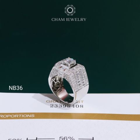 Nhẫn Nam NB36 CHAM JEWELRY, Full Moissanite Cao Cấp Chủ 6.3mm (Barcode ONNA72)