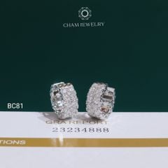 Hoa Tai BC81 CHAM JEWELRY, Hoa Tai Full Moissanite 2 Hàng Đá (Barcode OB95)