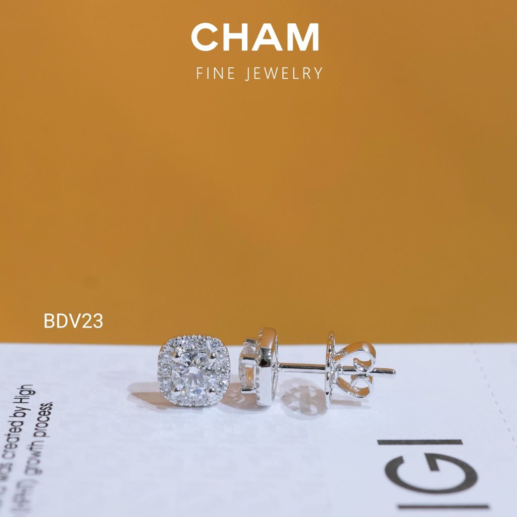 Hoa Tai BDV23 Vàng 10k Chủ 4.5mm Kim Cương Lab Grown Diamond