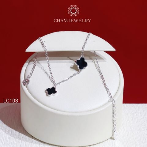 Lắc Chân LC103 CHAM JEWELRY, Lắc Cỏ 4 Lá Đen Bảng 9.0mm (Barcode CLACY352).