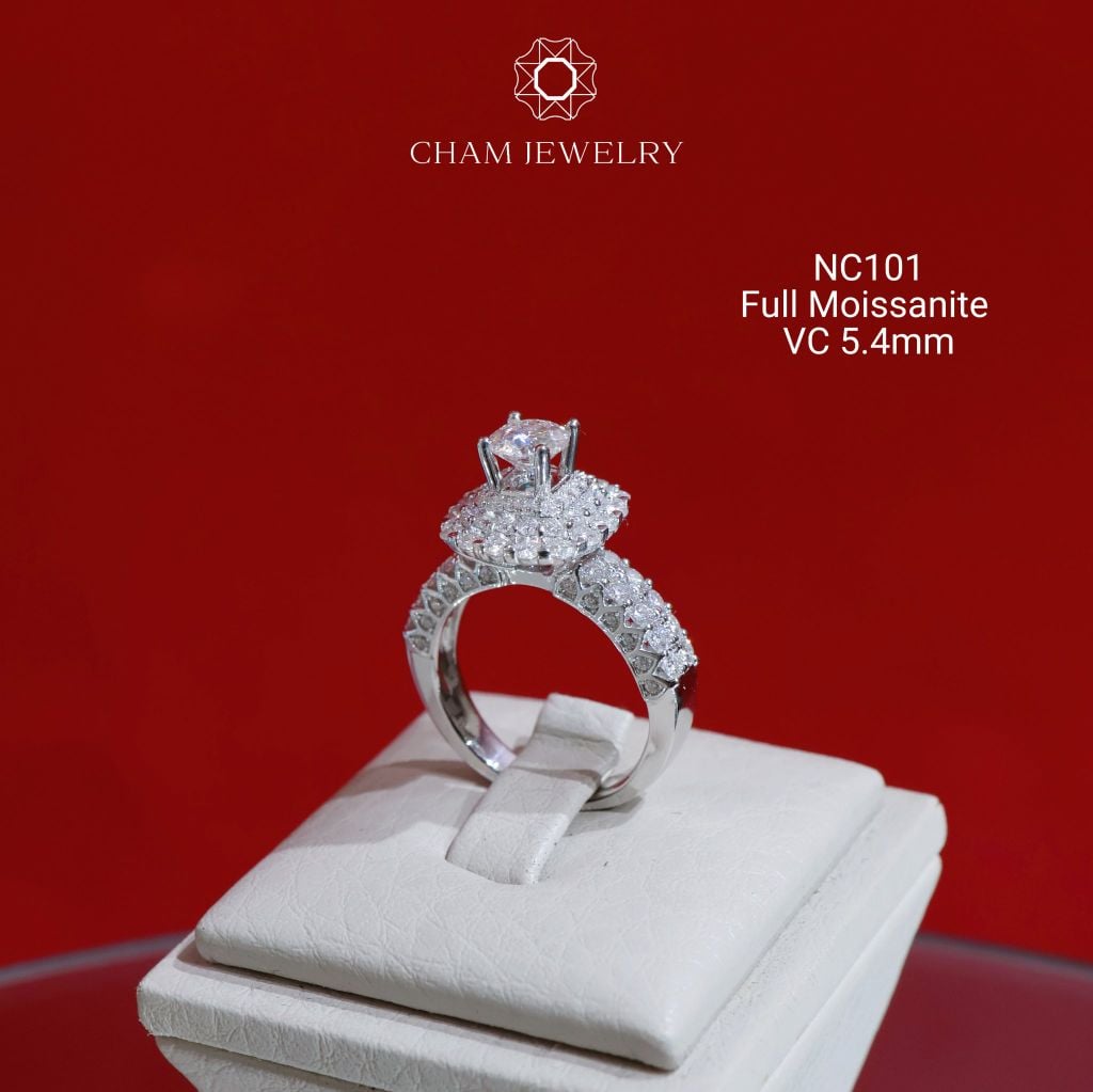 Nhẫn NC101 CHAM JEWELRY, Full Đá Moissanite, Chủ 5.4mm (Barcode ONNU34)