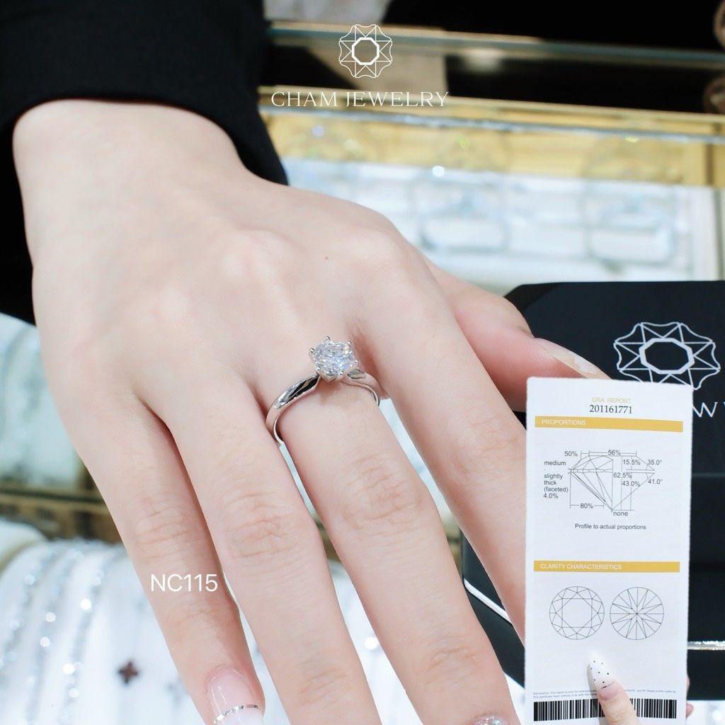 Nhẫn NC115 CHAM JEWELRY, Full Đá Moissanite, Chủ 6.3mm (Barcode ONNU199)