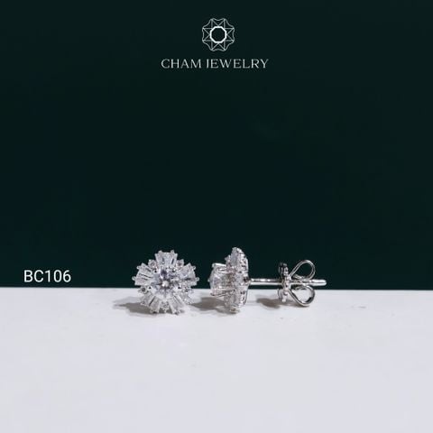 Hoa Tai BC106 CHAM JEWELRY, Hoa Tai Full Moissanite Chủ 4.0mm (Barcode OCB17)
