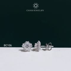 Hoa Tai BC106 CHAM JEWELRY, Hoa Tai Full Moissanite Chủ 4.0mm (Barcode OCB17)