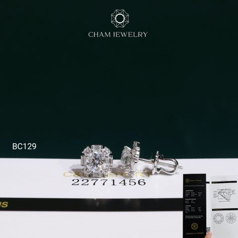 Hoa Tai BC129 CHAM JEWELRY , Hoa Tai Chủ 5.0mm Full Moissanite C&C (TVM182)