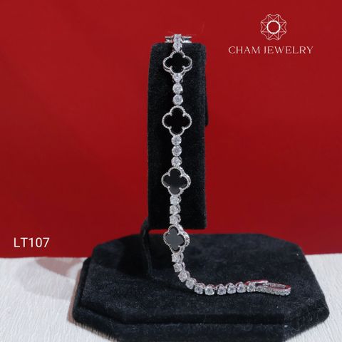 Lắc Tay LT107 CHAM JEWELRY 4 Lá Đen, Bản 8.0mm (Barcode  TLT1377).