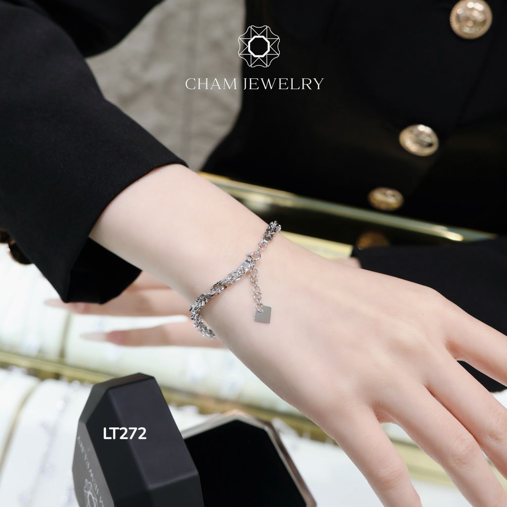 Lắc Tay CHAM JEWELRY LT272, Lắc Lá Vuông Bản 4.0mm ( Barcode TLBC622)