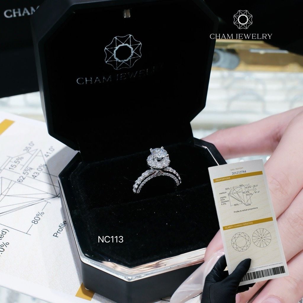 Nhẫn NC113 CHAM JEWELRY, Full Đá Moissanite, Chủ 6.3mm (Barcode TVM109)