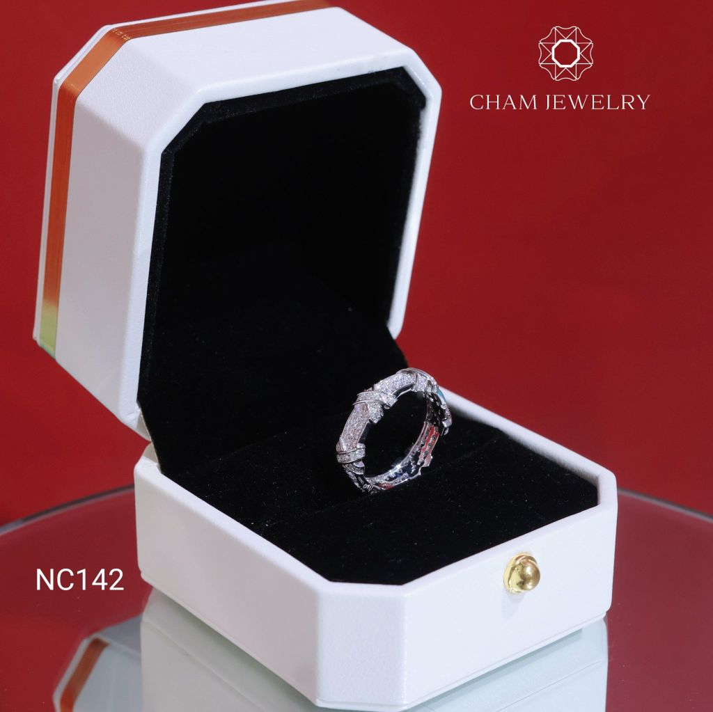 Nhẫn NC142 CHAM JEWELRY, Full Đá Moissanite Bản 4.0mm (Barcode ONNU212)