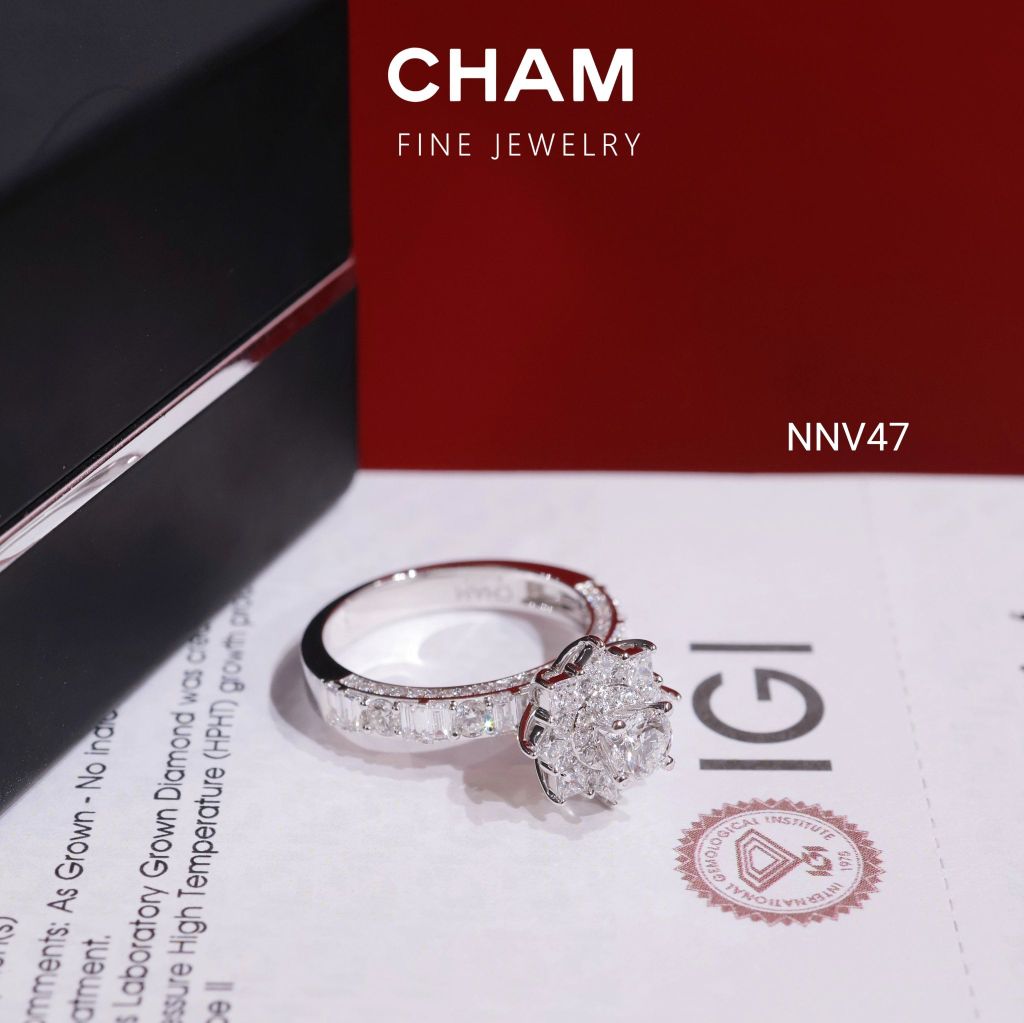 Nhẫn Nữ NNV47 Vàng 10k Chủ 4.5mm Kim Cương Lab Grown Diamond