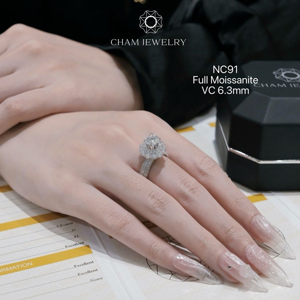 Nhẫn NC91 CHAM JEWELRY, Full Đá Moissanite, Chủ 6.3mm (Barcode ONNU49)