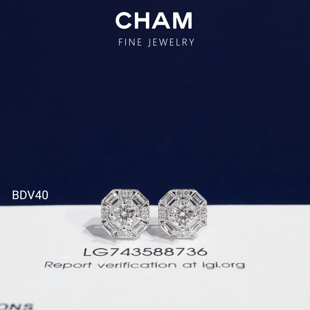 Hoa Tai BDV40 Vàng 10k Chủ 4.0mm Kim Cương Lab Grown Diamond