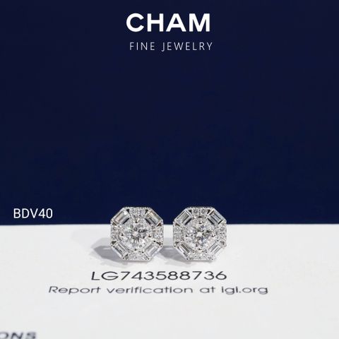 Hoa Tai BDV40 Vàng 10k Chủ 4.0mm Kim Cương Lab Grown Diamond