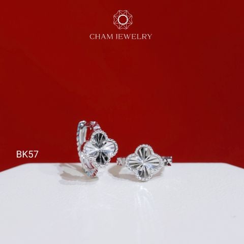Hoa Tai BK57 CHAM JEWELRY, Hoa Tai Khoen Cỏ 4 Lá Chạm Máy Bản 8.0mm (Barcode TBK362).