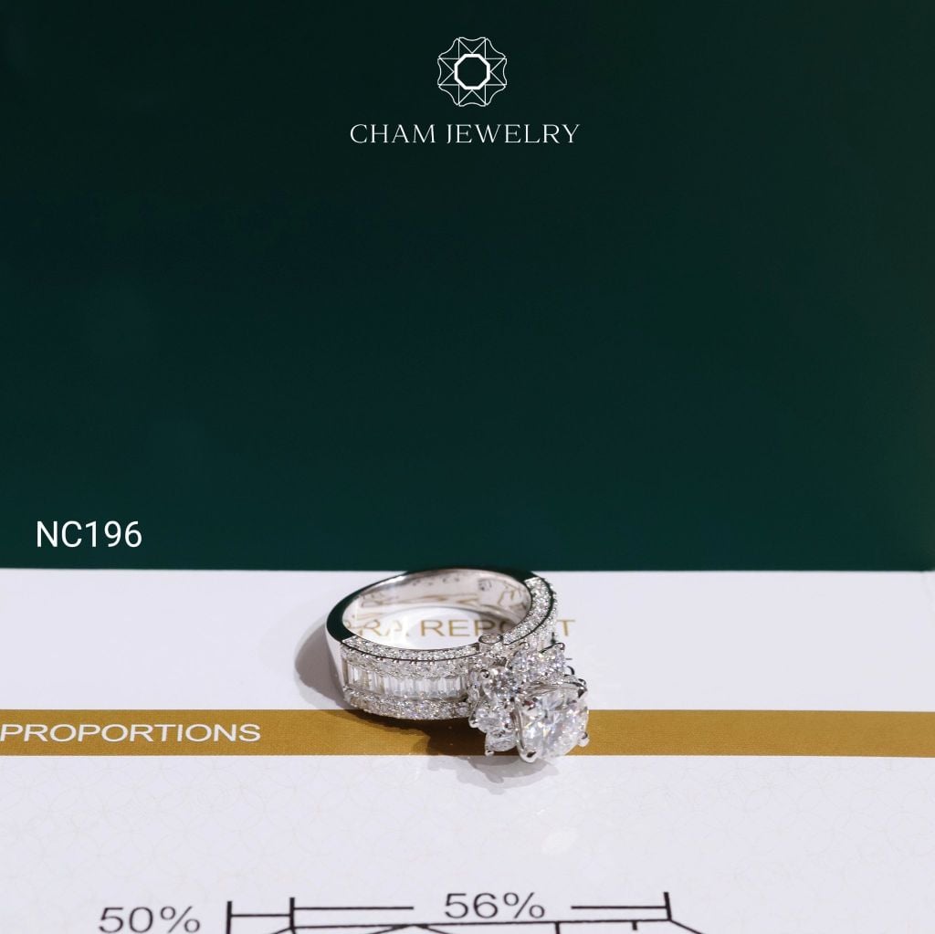Nhẫn NC196 CHAM JEWELRY, Full Đá Moissanite Chủ 6.3mm (Barcode ONNU304)