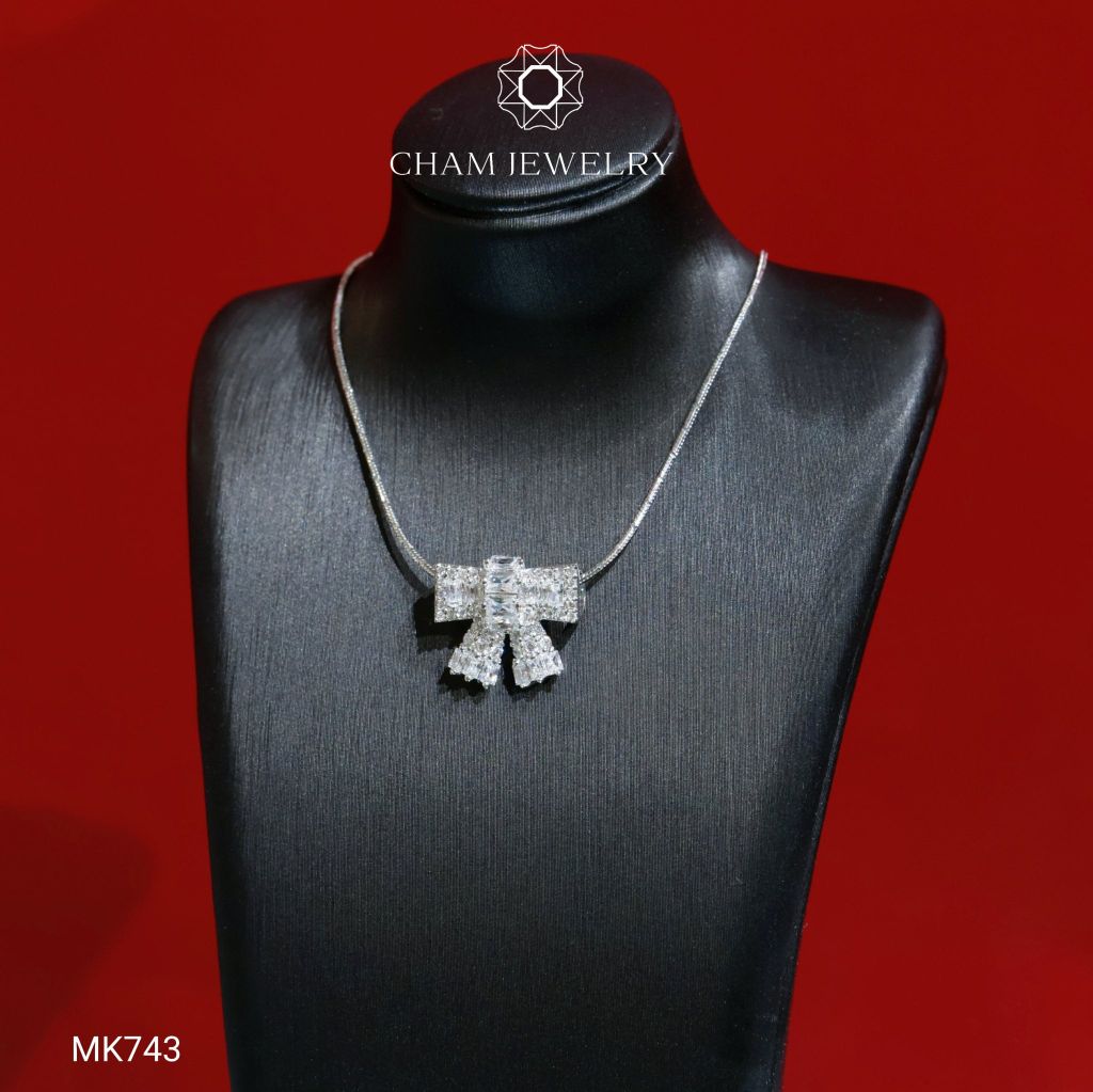 Mặt Dây Chuyền MK743 CHAM JEWERLY, Mặt Nơ Full Đá (Barcode TMX138).