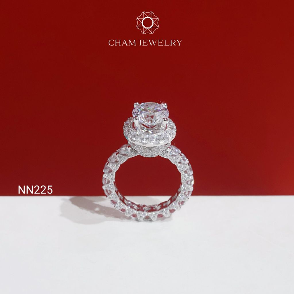 Nhẫn NN225 CHAM JEWELRY, Đai Full Đá Chủ 9.0mm( Barcode TNN679).