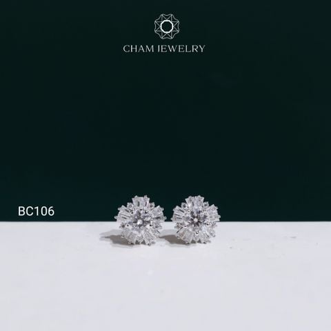 Hoa Tai BC106 CHAM JEWELRY, Hoa Tai Full Moissanite Chủ 4.0mm (Barcode OCB17)
