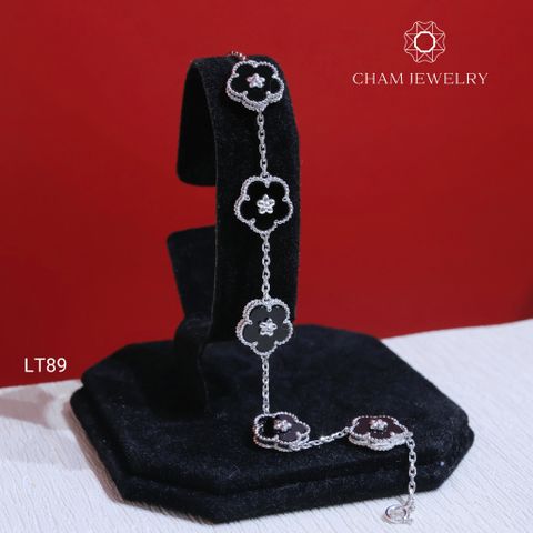 Lắc Tay LT89 CHAM JEWELRY, Lắc Tay Hoa 5 Cánh Đen Bản 10.0mm  (Barcode TLT1452).