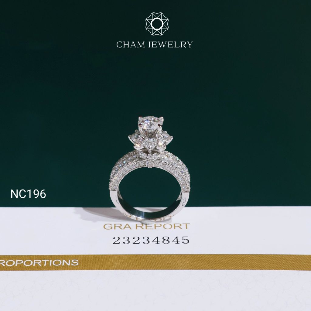 Nhẫn NC196 CHAM JEWELRY, Full Đá Moissanite Chủ 6.3mm (Barcode ONNU304)