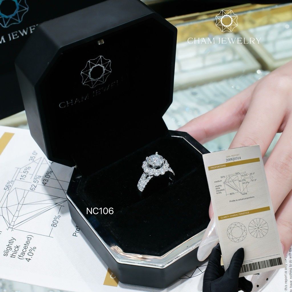 Nhẫn NC106 CHAM JEWELRY, Full Đá Moissanite, Chủ 7.5mm (Barcode TVM113)