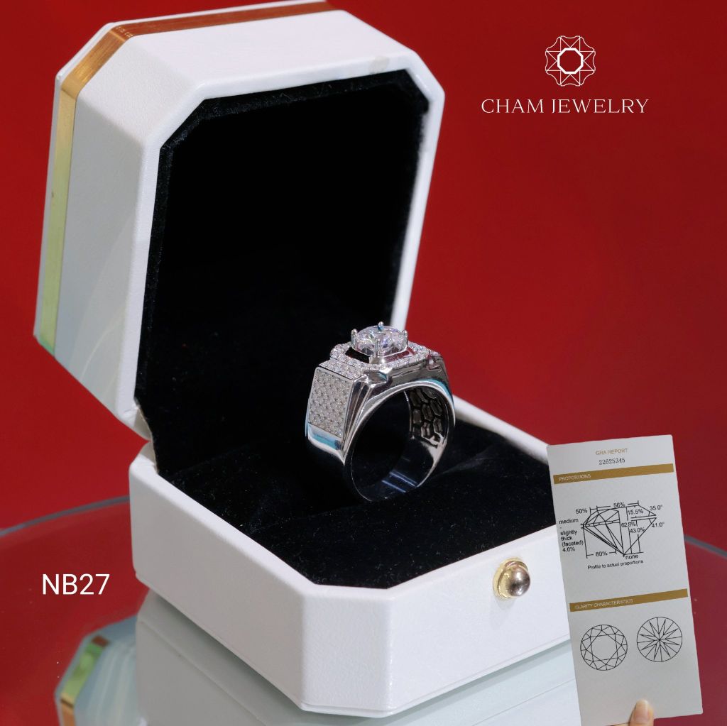 Nhẫn Nam NB27 CHAM JEWELRY, Full Moissanite Chủ 7.5mm (Barcode TVM149)
