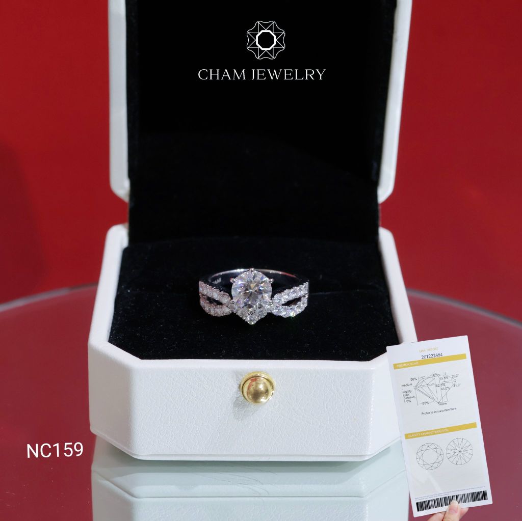 Nhẫn NC159 CHAM JEWELRY, Full Đá Moissanite, Chủ 7.2mm (Barcode OCNN03).
