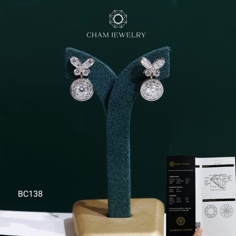 Hoa Tai BC138 CHAM JEWELRY, Hoa Tai Tòn Teng Kiểu Bướm Chủ 4.0mm Full Moissanite C&C (OCB67)