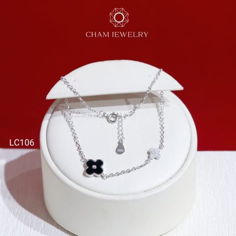 Lắc Chân LC106 CHAM JEWELRY, Lắc Cỏ 4 Lá Đen Bảng 9.0mm (Barcode CLACY349).