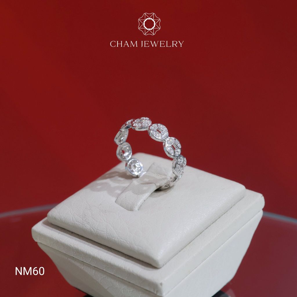 Nhẫn NM60 CHAM JEWELRY, Nhẫn Kim Tiền Full Đá, Bản 5.0mm (Barcode TNDT48)