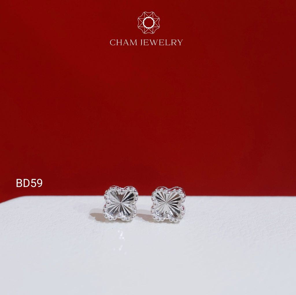 Hoa Tai BD59 CHAM JEWELRY, Hoa Tai Cỏ 4 Lá Bản 4.5mm (Barcode TBD1687).