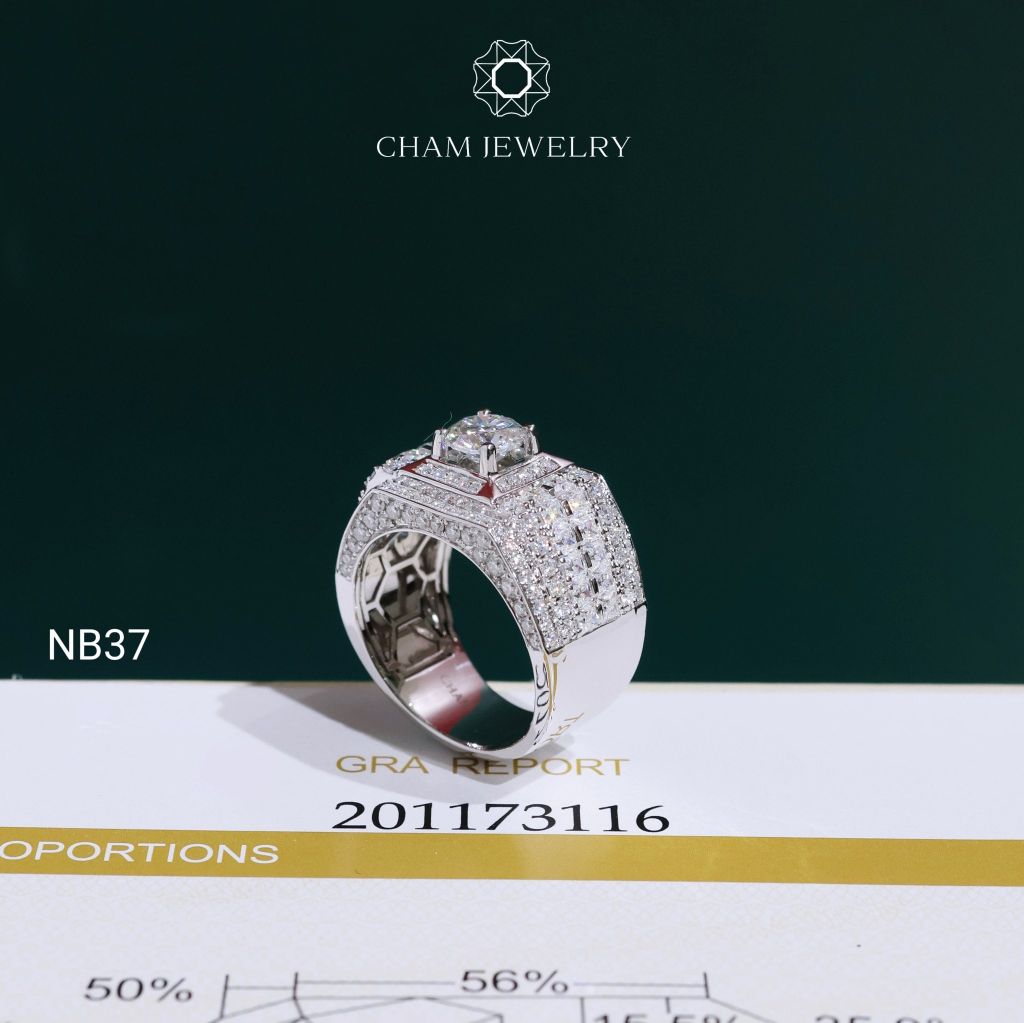 Nhẫn Nam NB37 CHAM JEWELRY, Full Moissanite Cao Cấp Chủ 6.3mm (Barcode ONNA71)