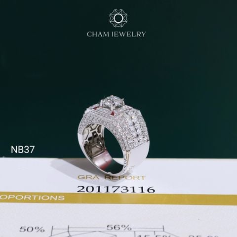 Nhẫn Nam NB37 CHAM JEWELRY, Full Moissanite Cao Cấp Chủ 6.3mm (Barcode ONNA71)