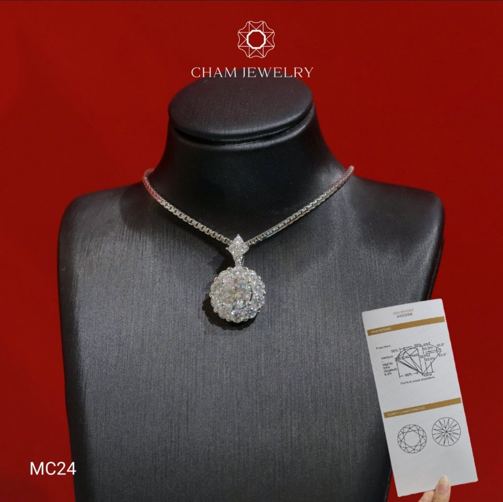 Mặt Dây Chuyền MC24 CHAM JEWELRY , Mặt Hoa Tròn Chủ Moissanite 6.0mm (Barcode TVM73).