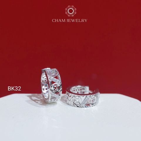 Hoa Tai BK32 CHAM JEWELRY , Hoa Tai Khoen Kim Tiền Bản 5.0mm (Barcode TBK349).