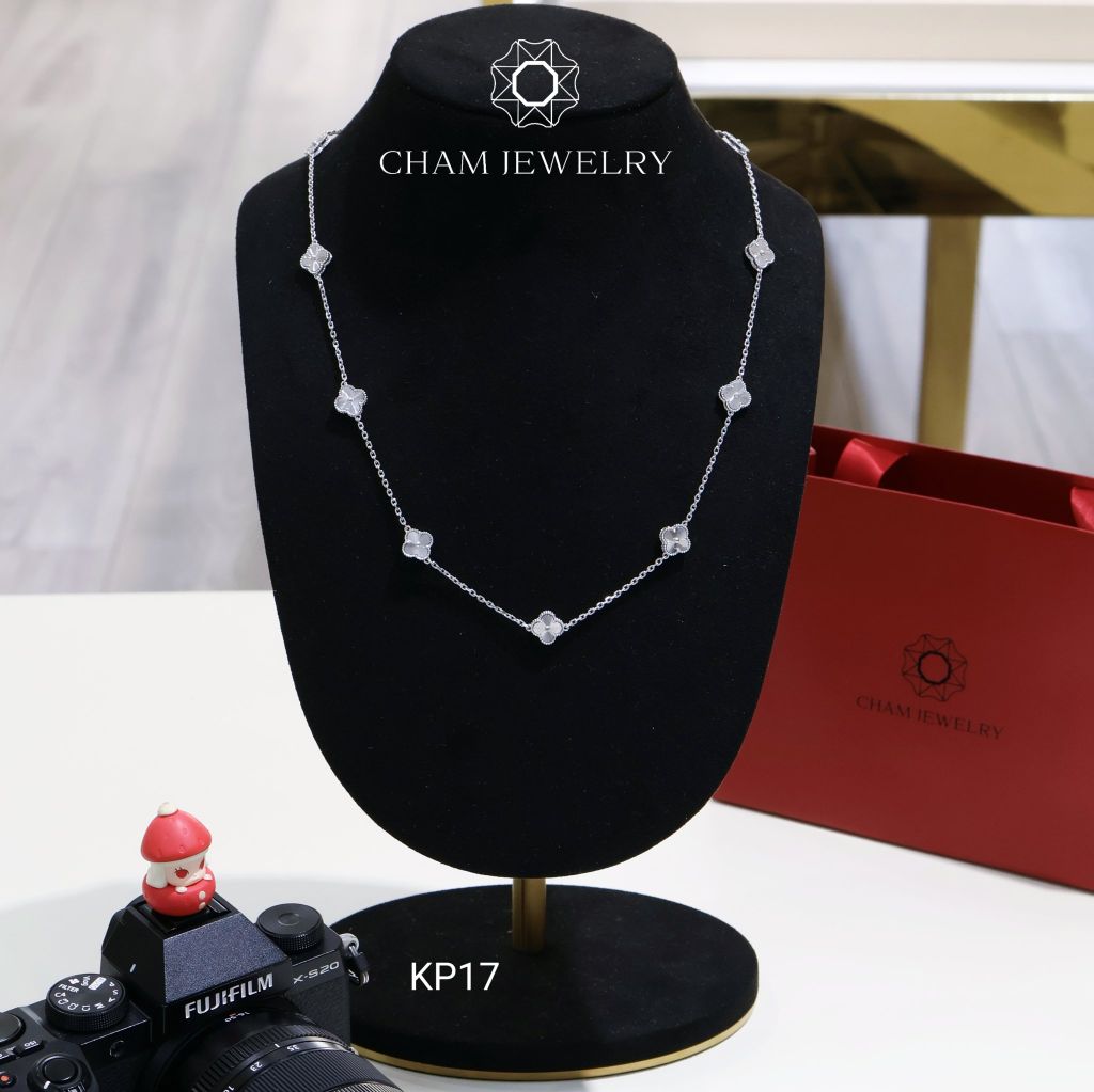 Dây Chuyền KP17 CHAM JEWELRY, Dây Full Cỏ 4 Lá Trắng Chạm Máy Bản 8.0mm (Barcode TDK15)