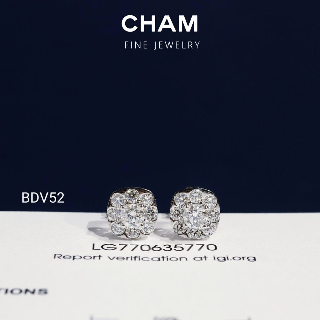 Hoa Tai BDV52 Vàng 10k Chủ 4.0mm Kim Cương Lab Grown Diamond (Barcode BT174)