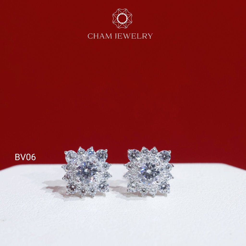 Hoa Tai BV06 CHAM JEWWLRY, Chủ 4.0mm (Barcode TBV451 ).