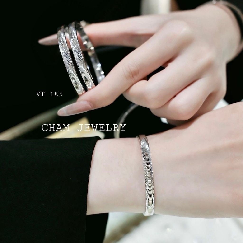 Vòng Tay VT185 CHAM JEWELRY, Vòng Mắt Mèo Bản 5.0mm (Barcode TVC36).